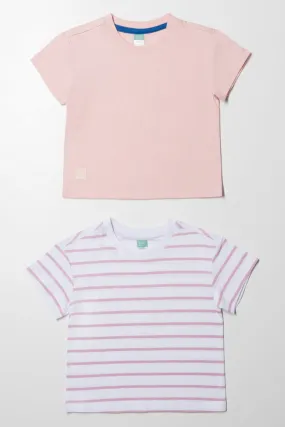 2 Pack Stripe T-Shirts Pink