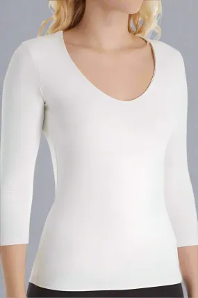 3/4 Sleeve V Neck 2-Ply in White