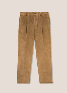 AANTIOCO BEIGE PLEATED STRETCH COTTON-CORDUROY TROUSERS