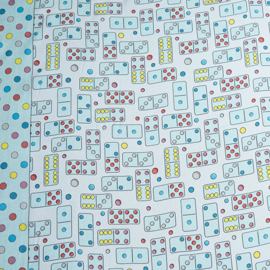 Baby Blue Domino Printed Pure Silk Twill