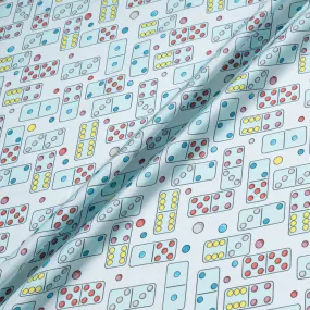 Baby Blue Domino Printed Pure Silk Twill