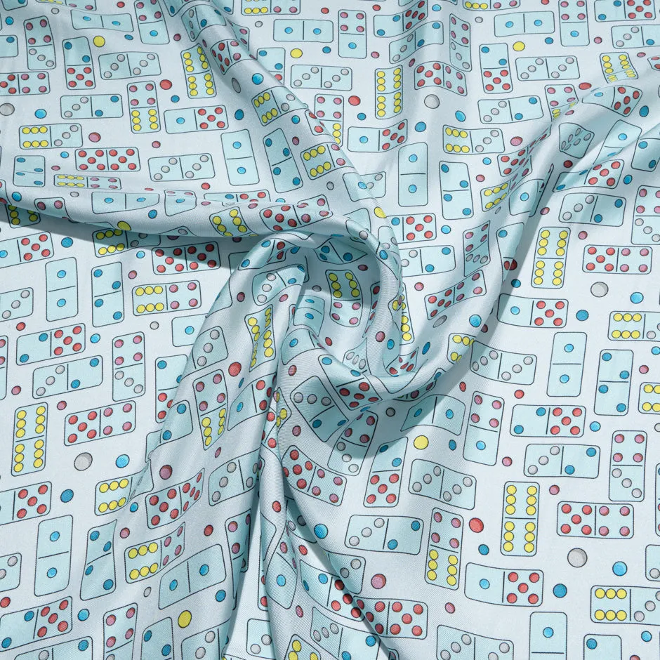 Baby Blue Domino Printed Pure Silk Twill