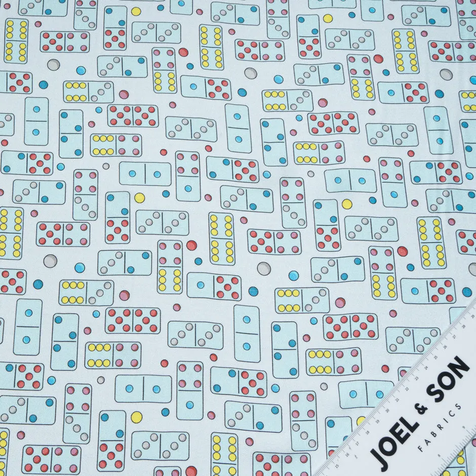 Baby Blue Domino Printed Pure Silk Twill