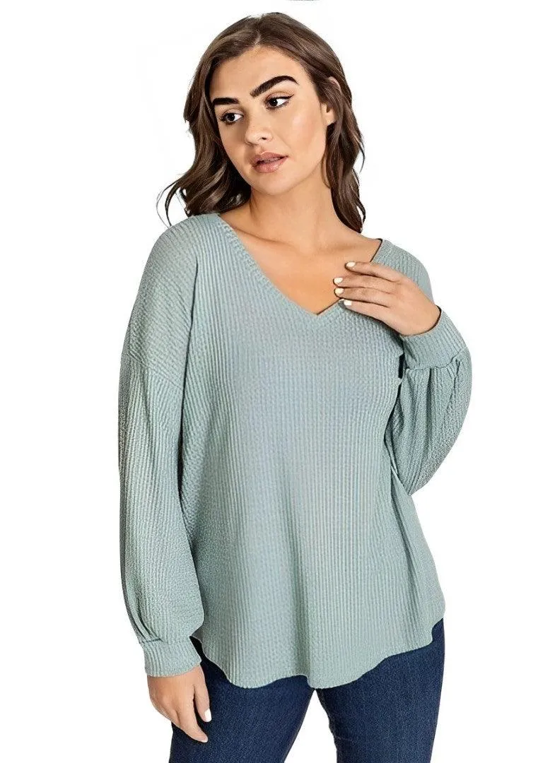 Balloon Sleeve V Neck Top