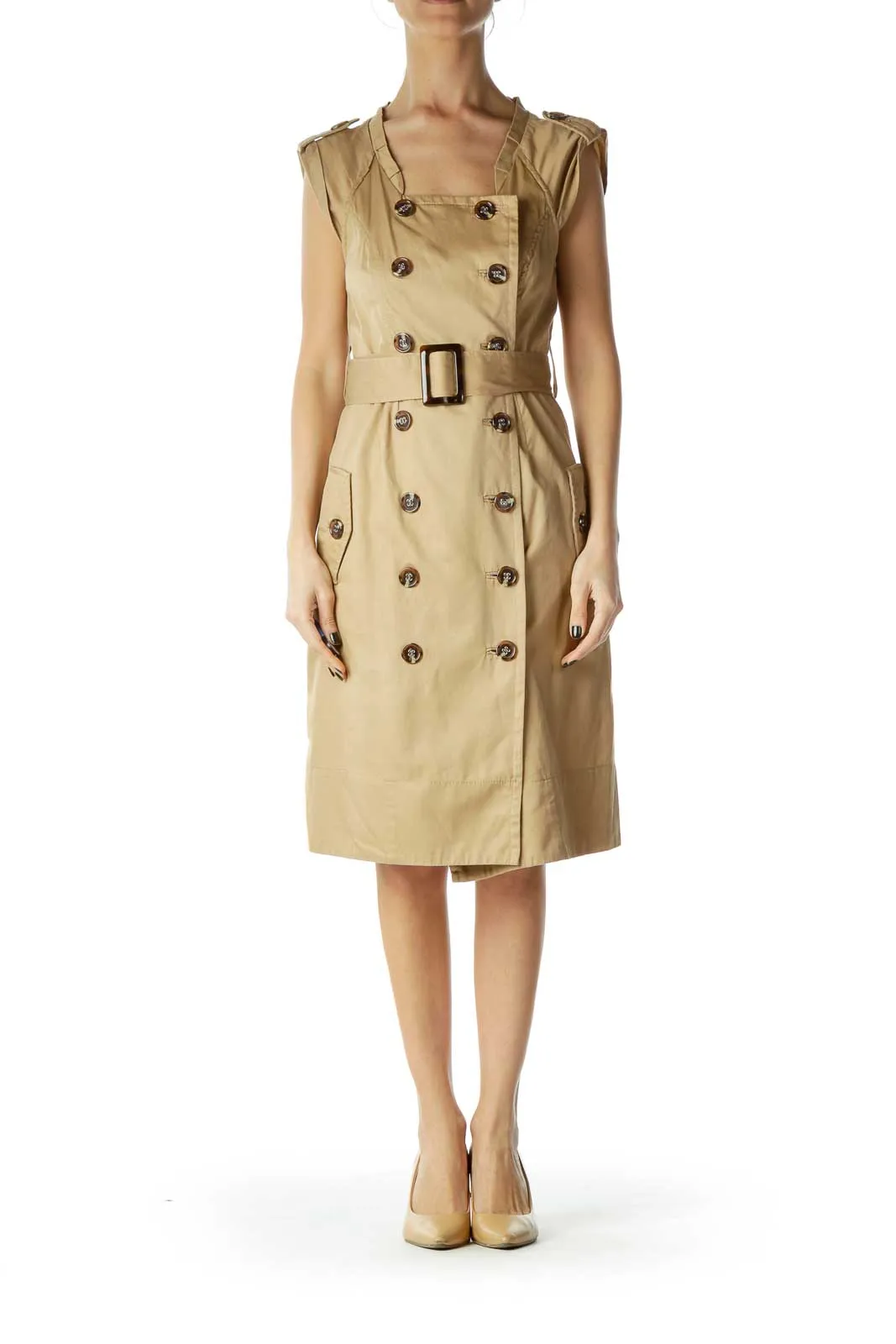 Beige Buttoned Shirt Dress