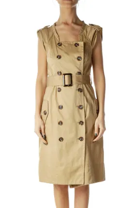 Beige Buttoned Shirt Dress