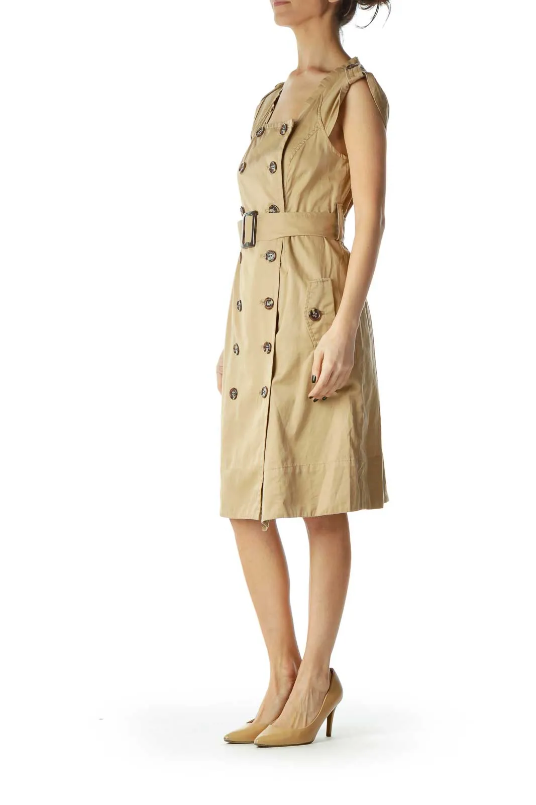 Beige Buttoned Shirt Dress