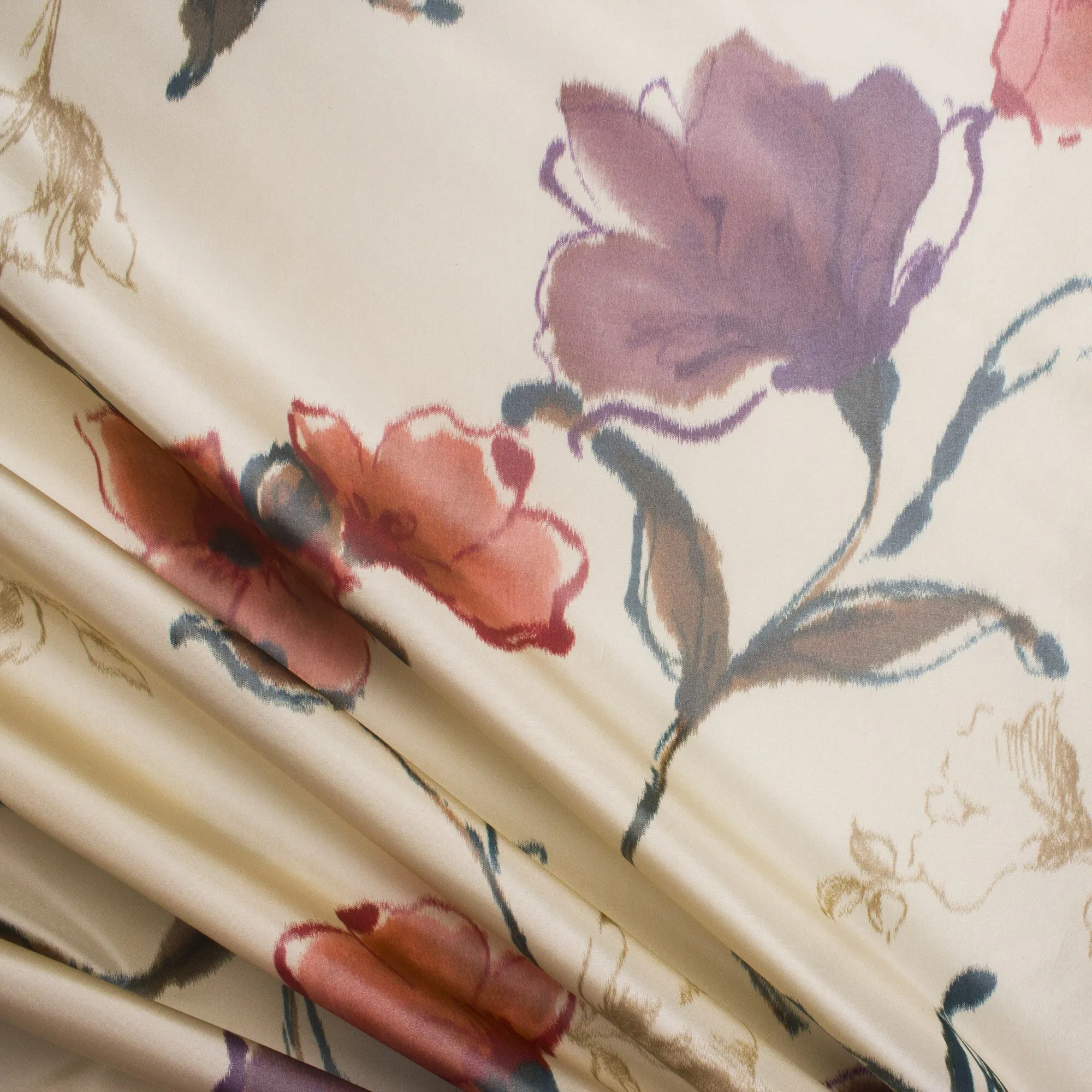 Beige Printed Silk Taffeta