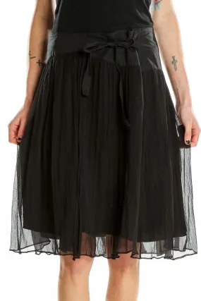 Black Silk Tulle Midi Skirt