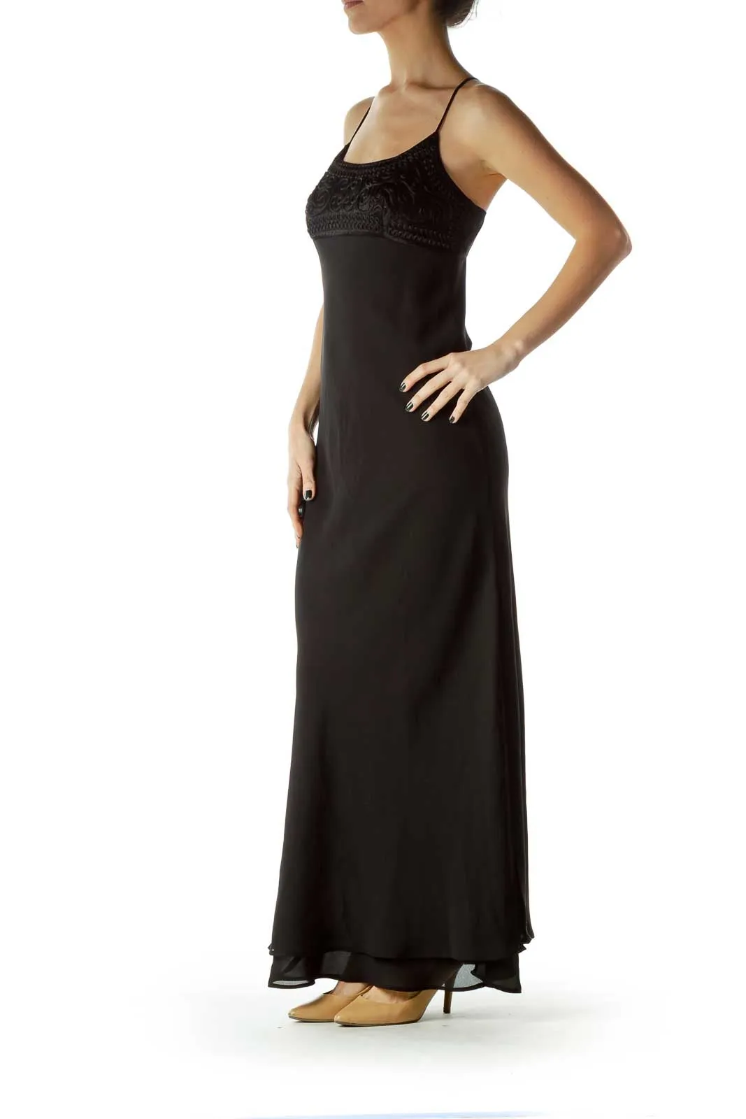 Black Spaghetti Strap Empire Waist Evening Dress