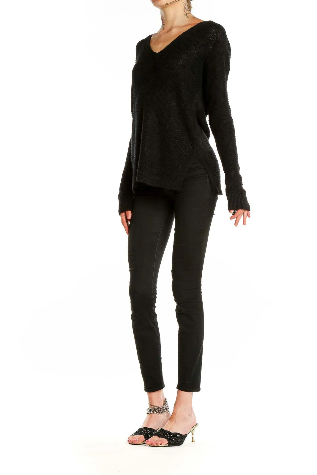 Black V-Neck Knit Sweater