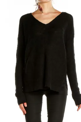 Black V-Neck Knit Sweater