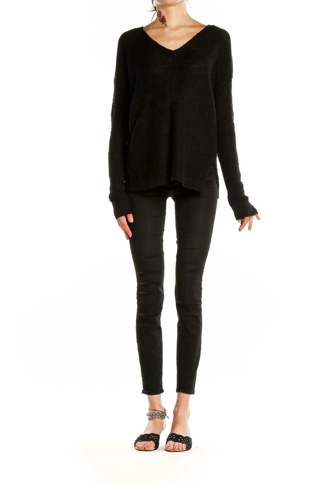 Black V-Neck Knit Sweater