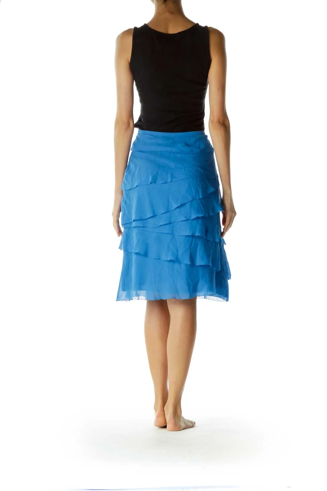 Blue 100% Silk Flared Skirt