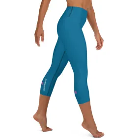 Blue Women's Yoga Capri Leggings, Solid Color Blue Designer Women's Tights-Made in USA/EU