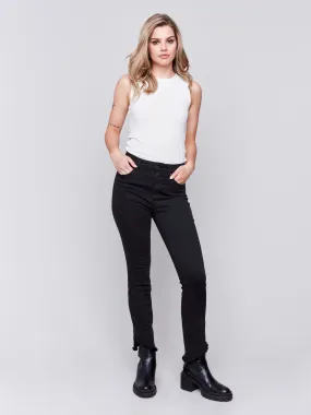 Bootcut Twill Pants with Asymmetrical Hem - Black