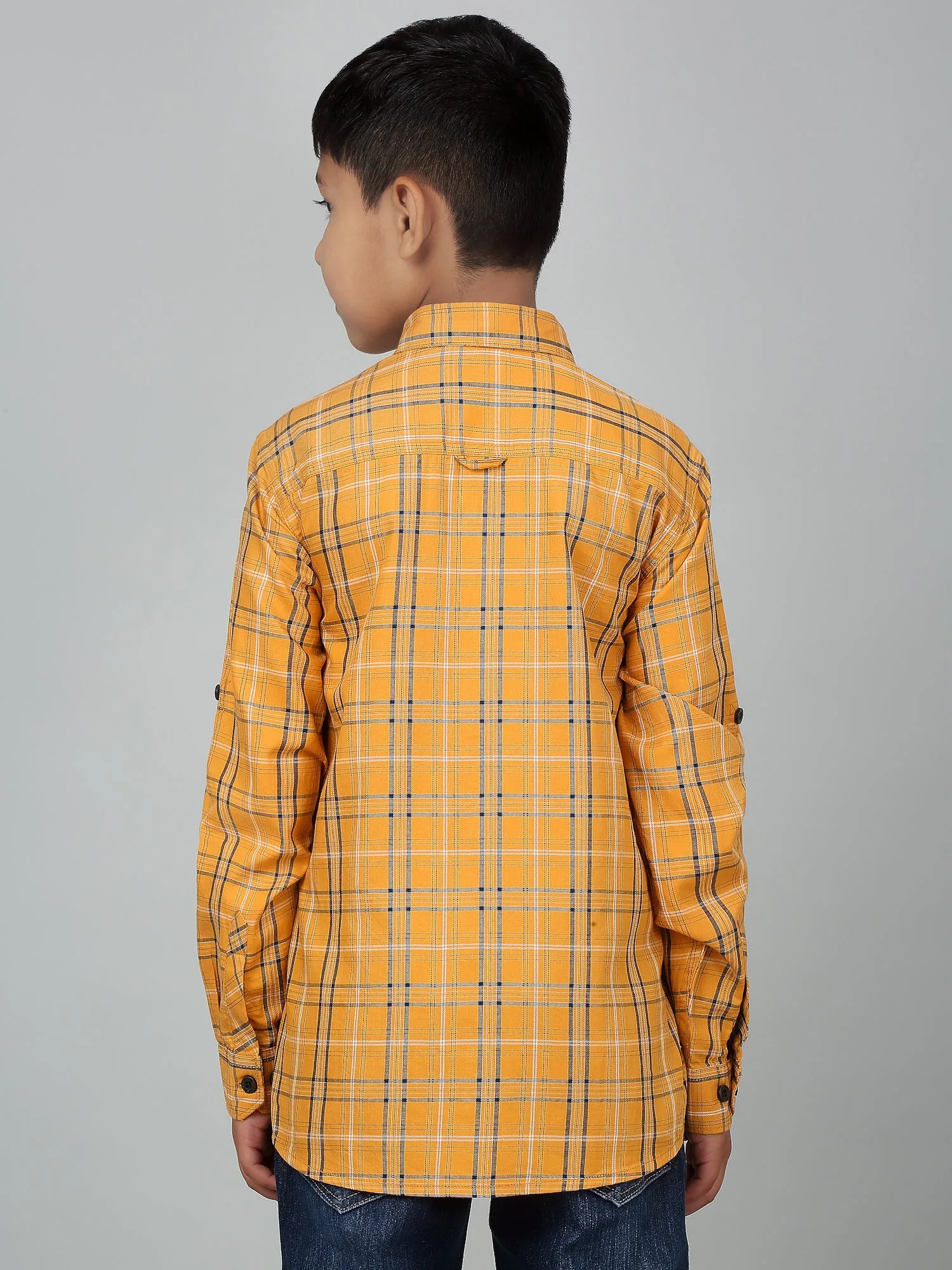 Boy's Mustard Checkered Full Sleeves Shirt