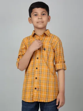 Boy's Mustard Checkered Full Sleeves Shirt