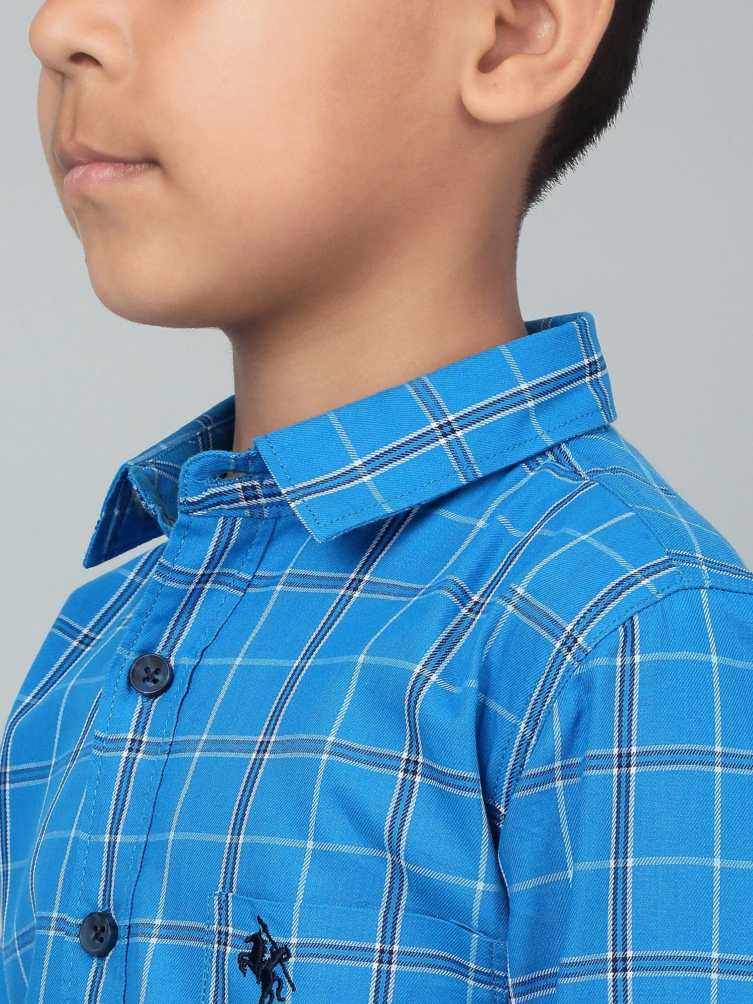 Boy's Royal Blue Checkered Full Sleeves Shirt