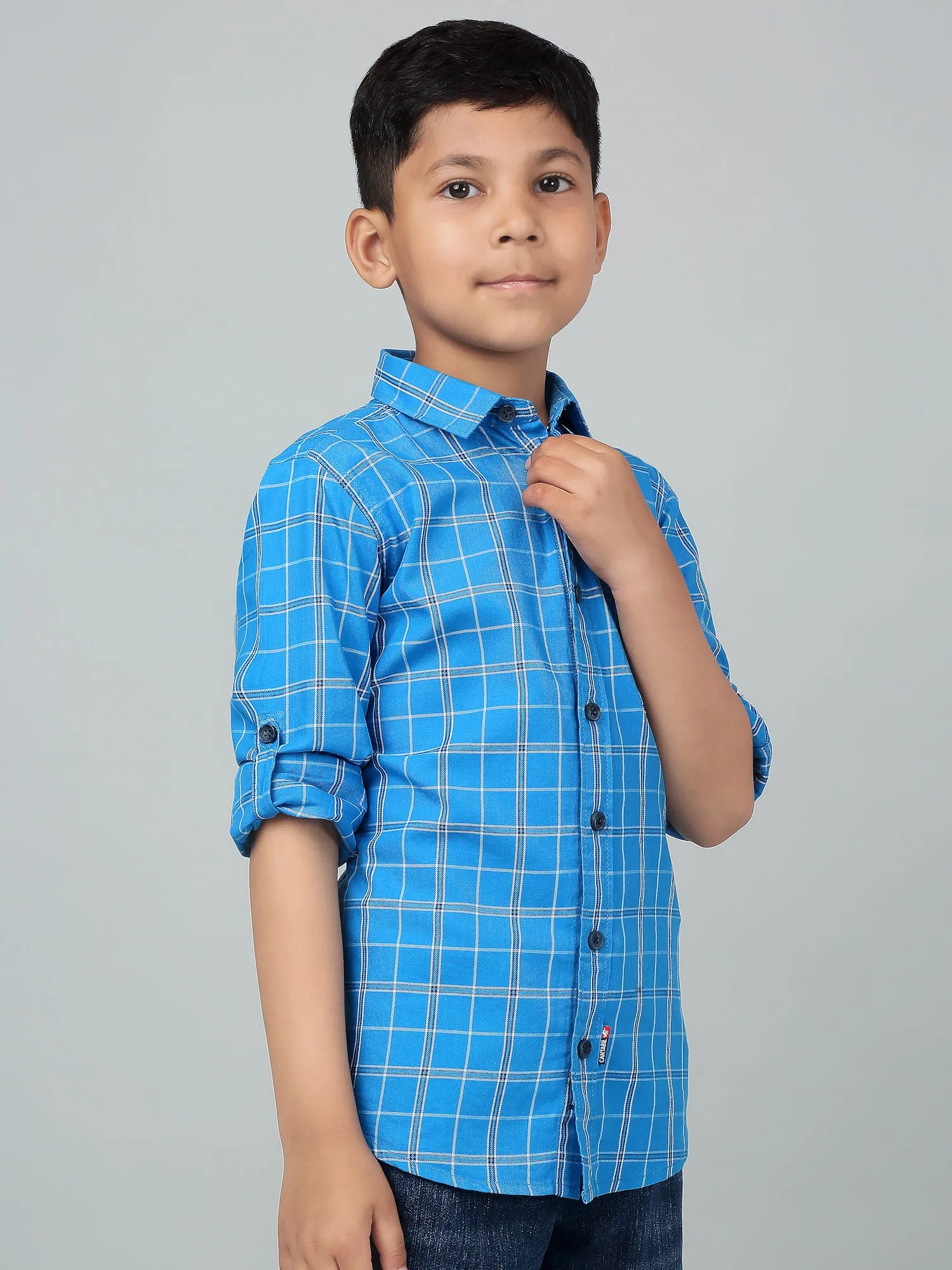 Boy's Royal Blue Checkered Full Sleeves Shirt