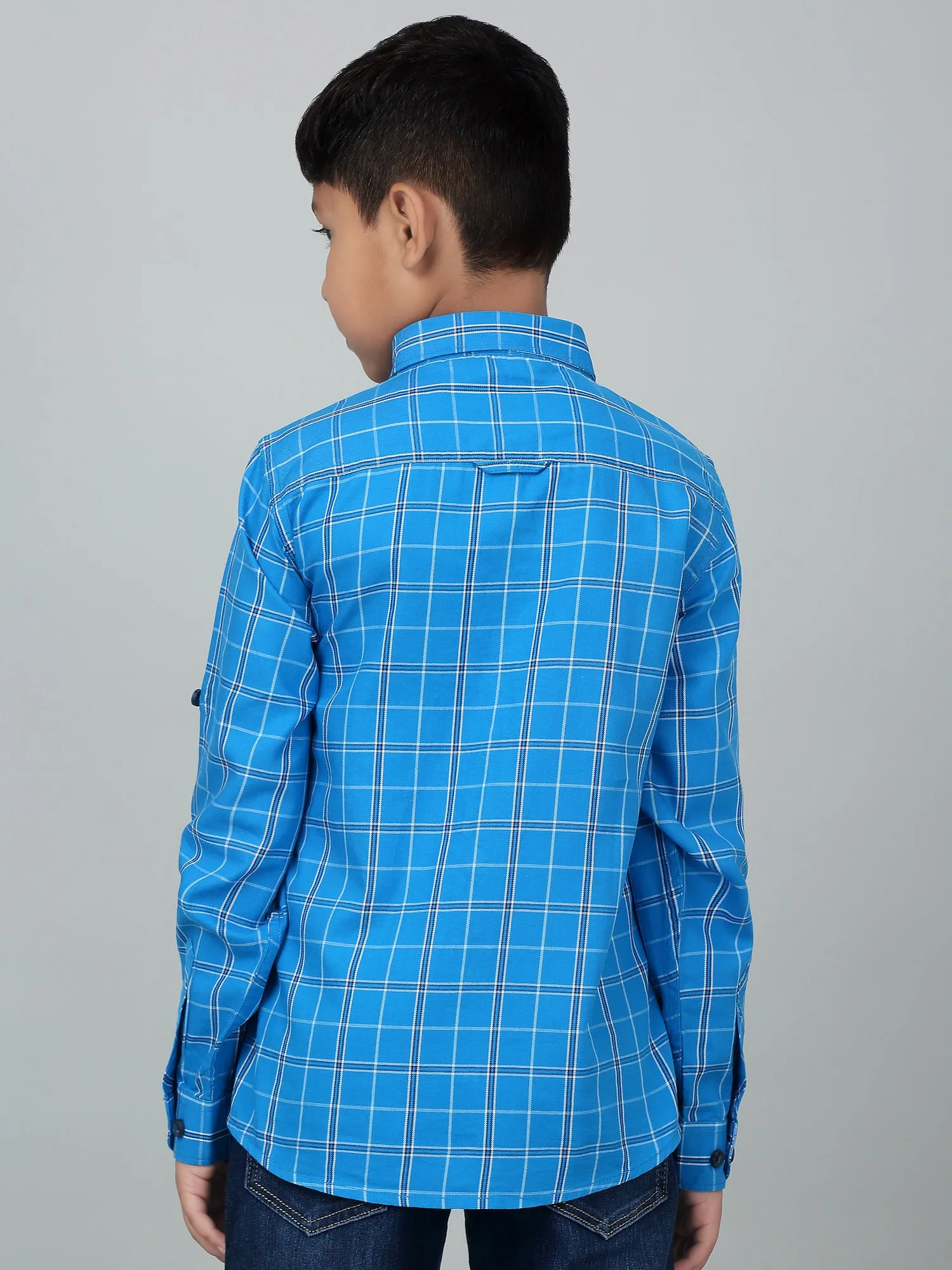 Boy's Royal Blue Checkered Full Sleeves Shirt