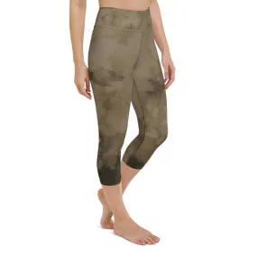 Brown Yoga Capri Leggings, Modern Brown Abstract Best Women's Capris Tights-Made in USA/EU/MX