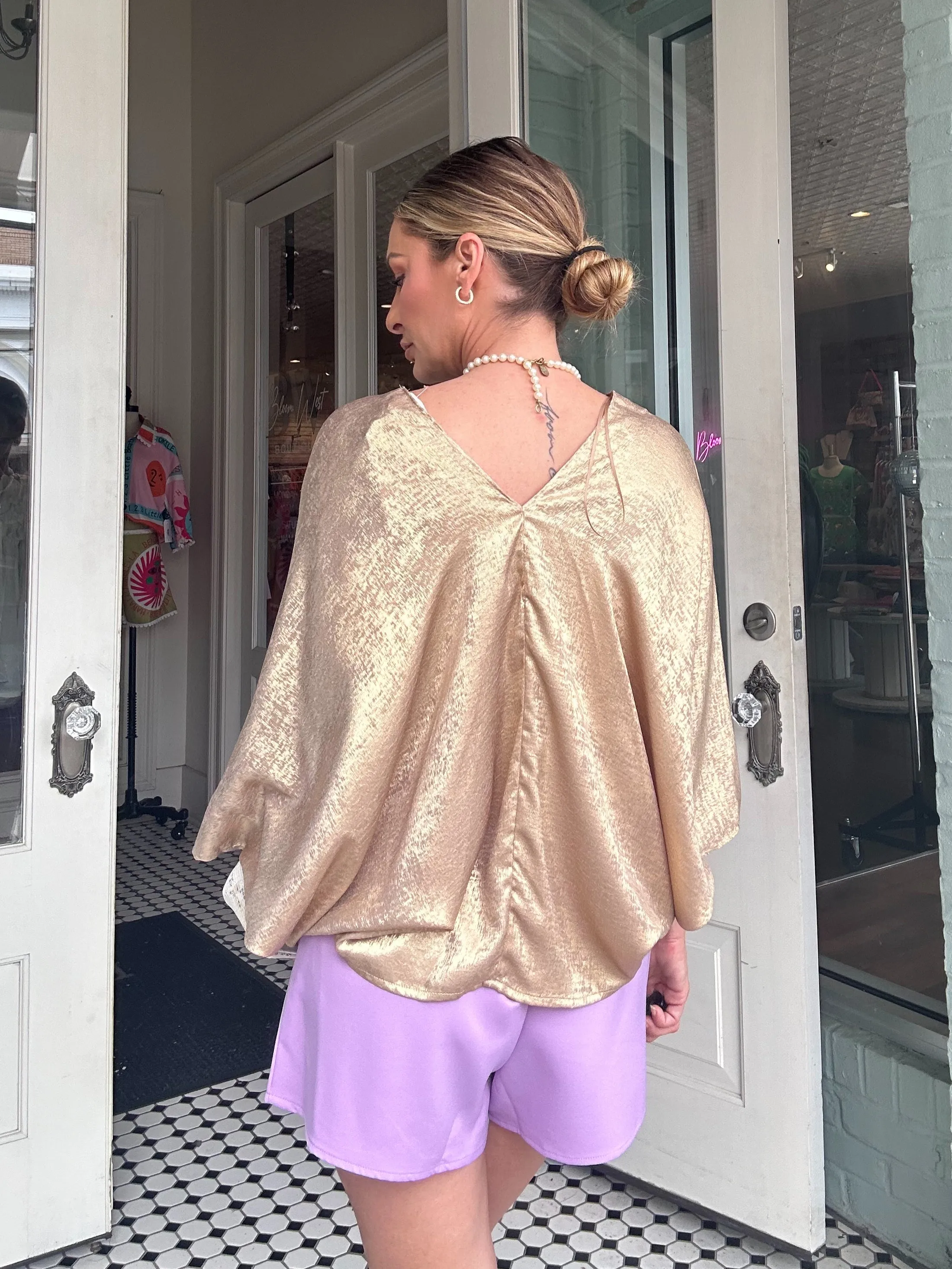 Carlie V-Neck Foil Blouse