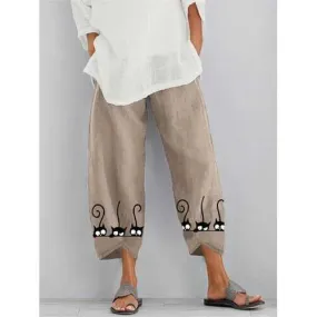 Cartoon Cat Printed Pants