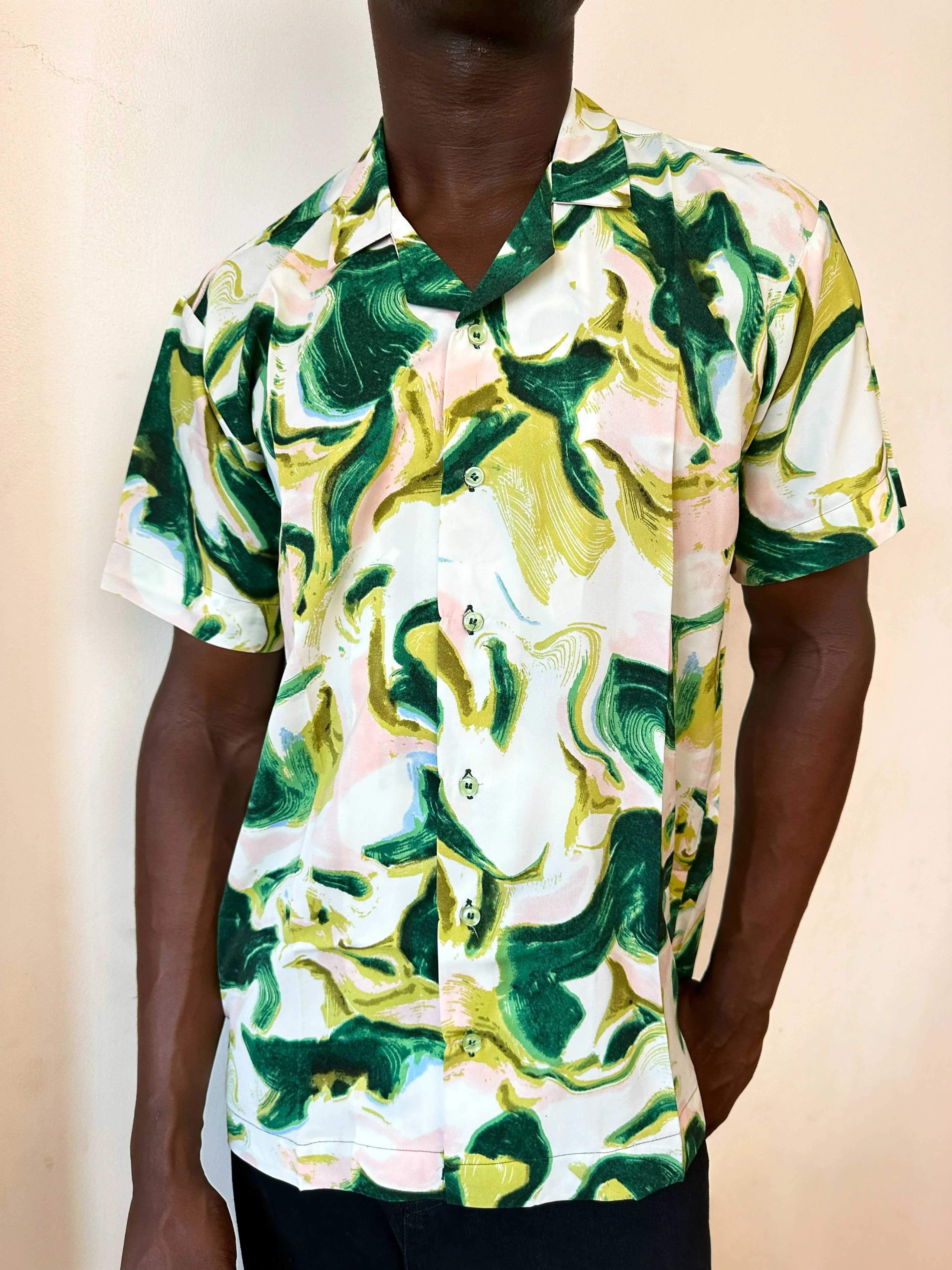 Charis Relaxed Abstract Print Cuban Shirt