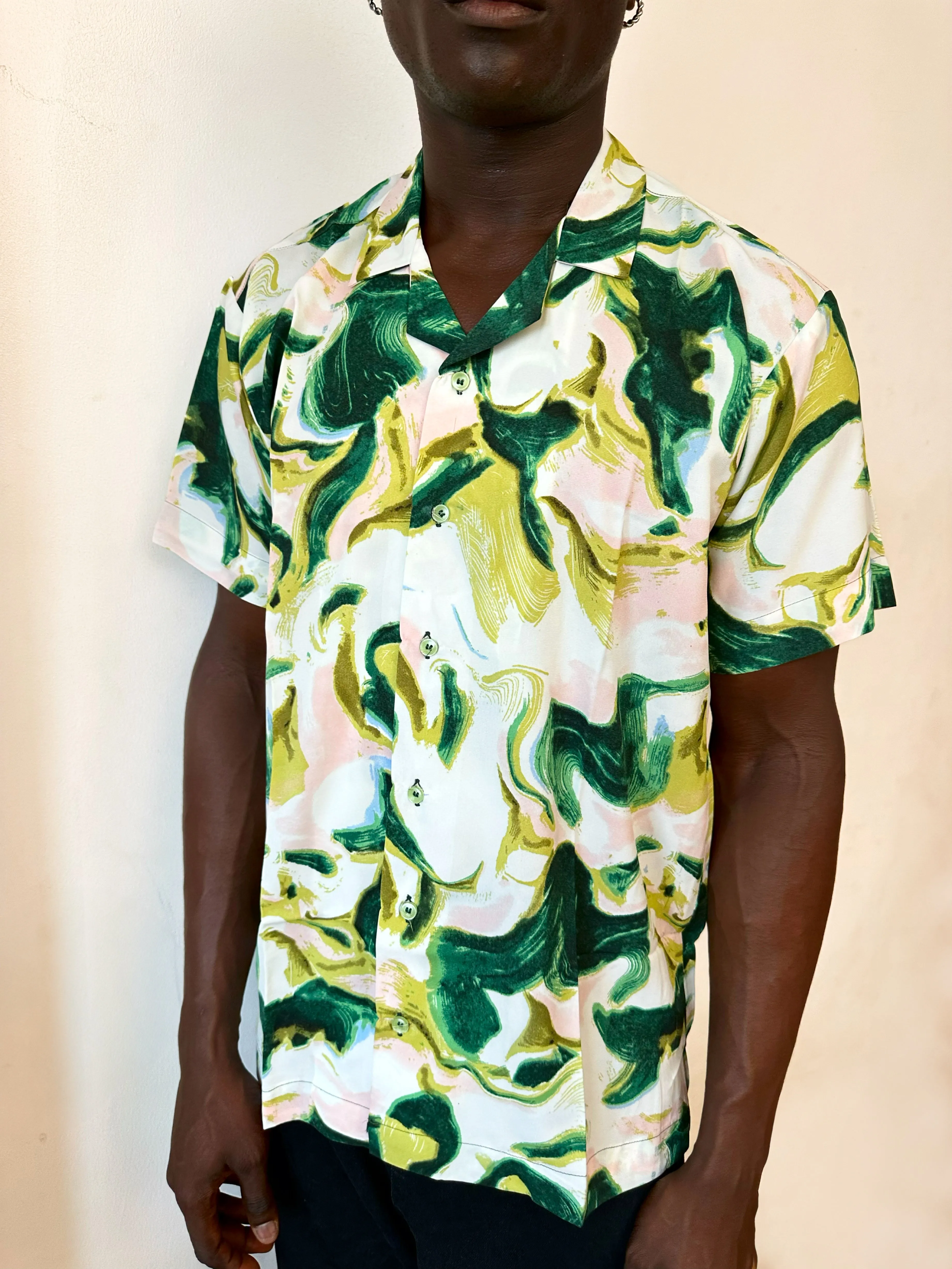 Charis Relaxed Abstract Print Cuban Shirt