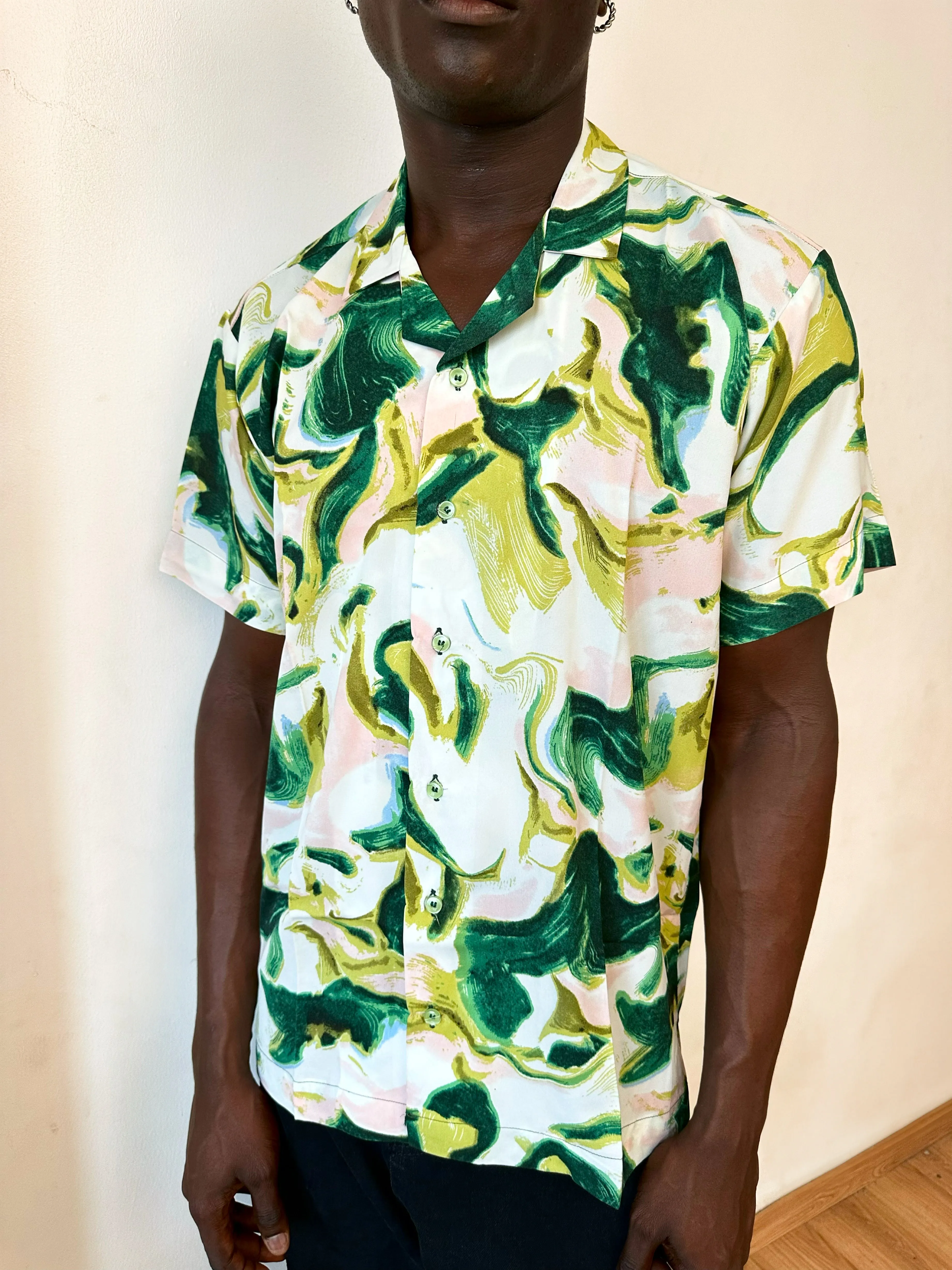 Charis Relaxed Abstract Print Cuban Shirt