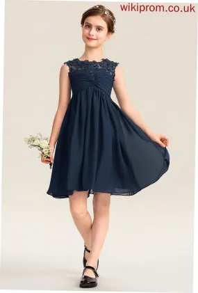 Chiffon Empire Ruffle Beading Neck Scoop Lace With Charlize Junior Bridesmaid Dresses Sequins Knee-Length