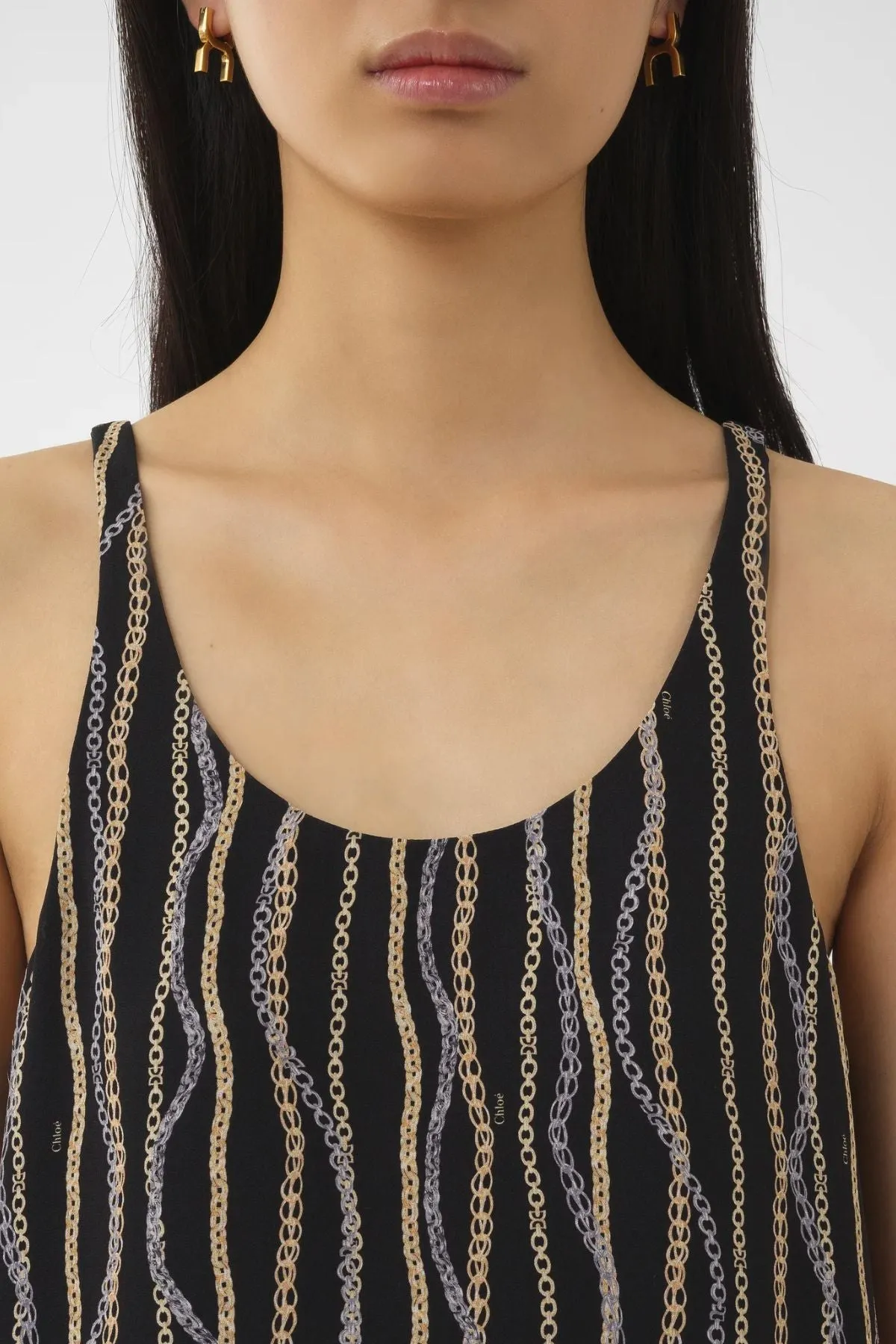 Chloé Chain Print Silk Tank Top - Black