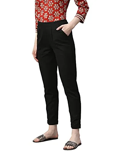 DIGITAL SHOPEE Women Cotton Trouser Pant for Women | Girls Formal Casual Daily Party Office Wear Black