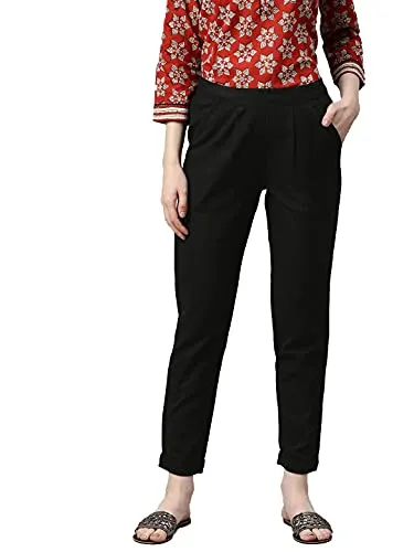 DIGITAL SHOPEE Women Cotton Trouser Pant for Women | Girls Formal Casual Daily Party Office Wear Black