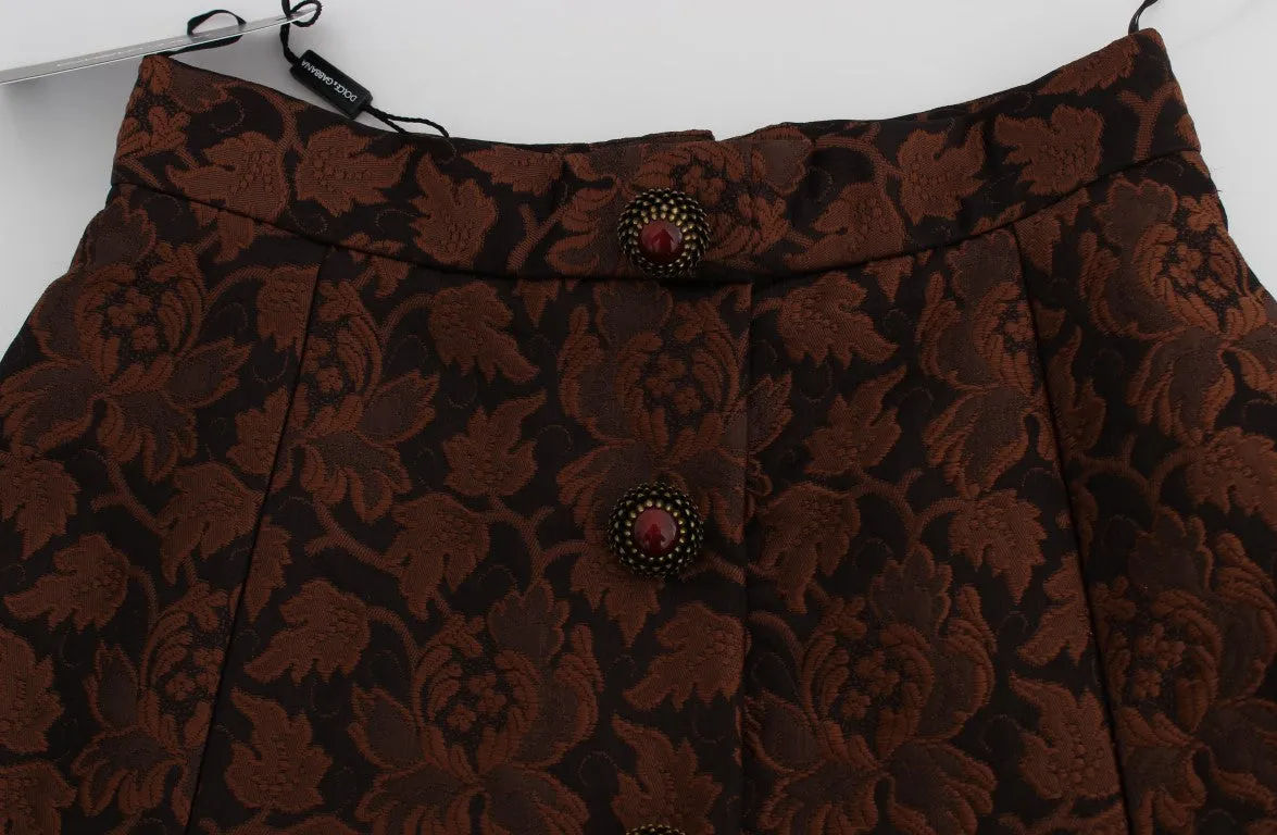 Dolce & Gabbana Brown Floral Brocade Mini Bubble Skirt