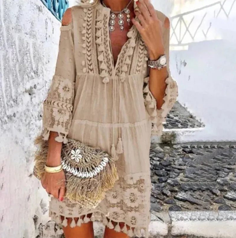 DressBetty - 2024 New Spring Embroidery Crochet Lace Boho Dress