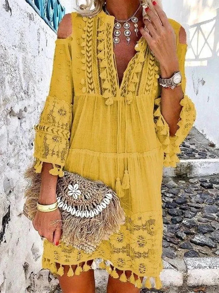 DressBetty - 2024 New Spring Embroidery Crochet Lace Boho Dress