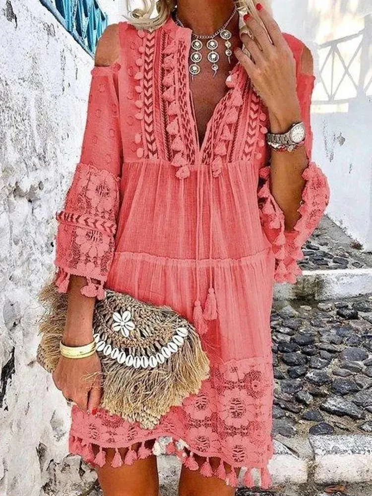 DressBetty - 2024 New Spring Embroidery Crochet Lace Boho Dress