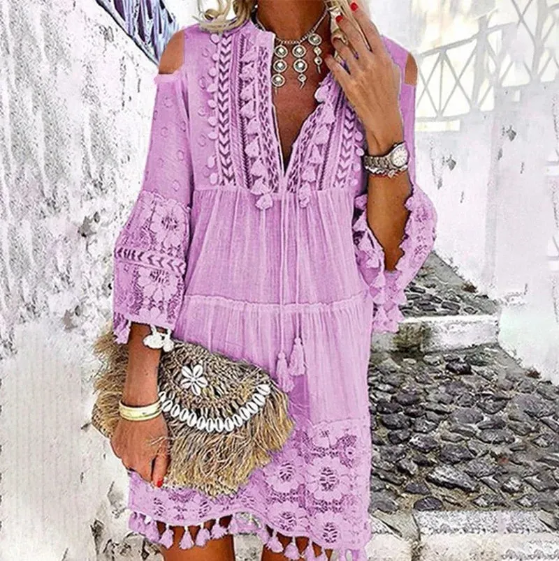 DressBetty - 2024 New Spring Embroidery Crochet Lace Boho Dress