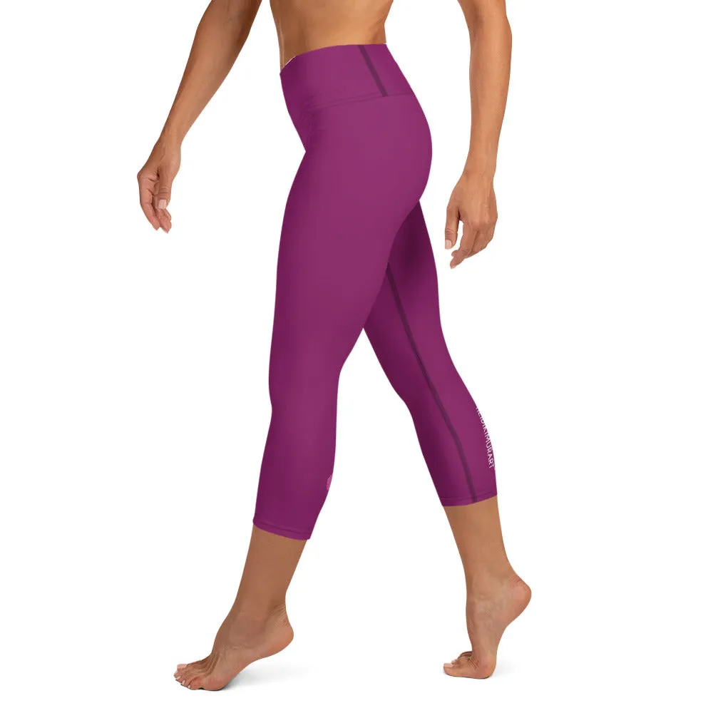 Eggplant Purple Yoga Capri Leggings, Solid Color Women's Workout Gym Tights-Made in USA/EU/MX