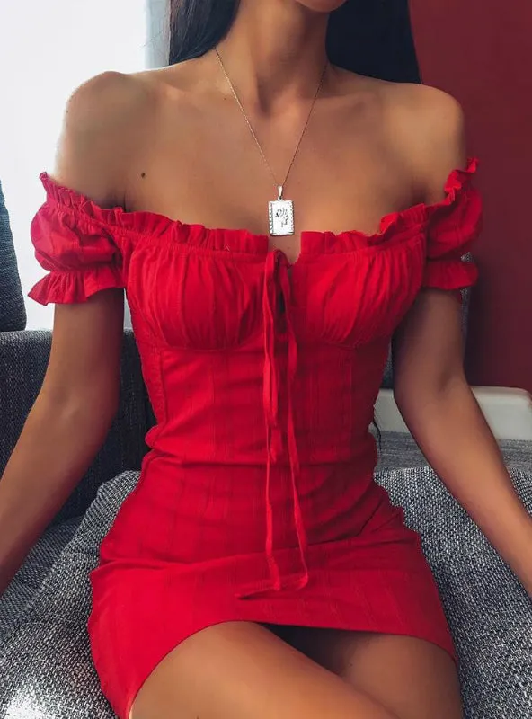 Female Sexy Off Shoulder Smocked Bodycon Dress