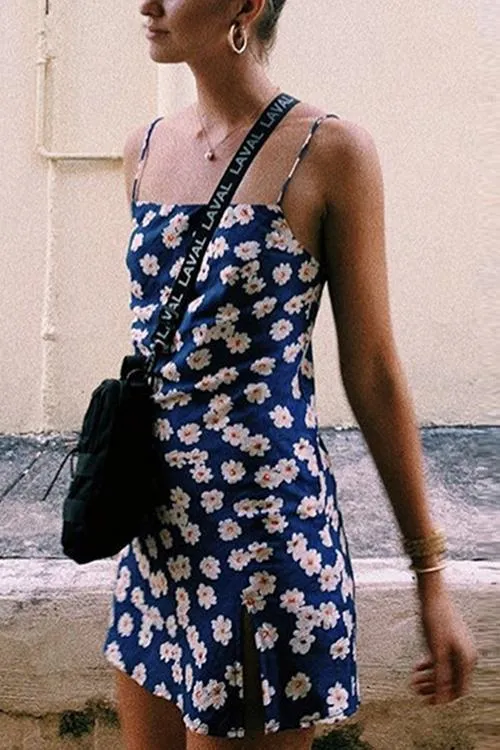 Floral Print Slit Slip Mini Dress