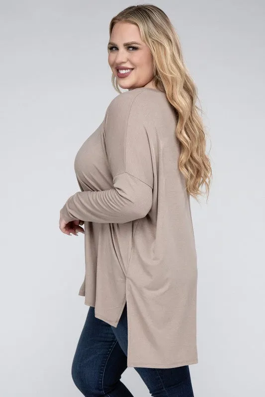 Free with $99 Purchase Plus Dolman Sleeve V-Neck Side Slit Hi-Low Hem Top