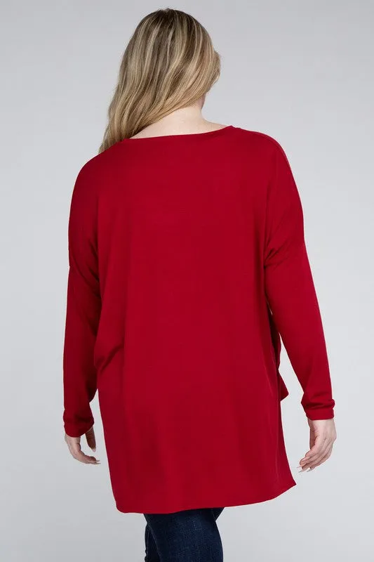 Free with $99 Purchase Plus Dolman Sleeve V-Neck Side Slit Hi-Low Hem Top