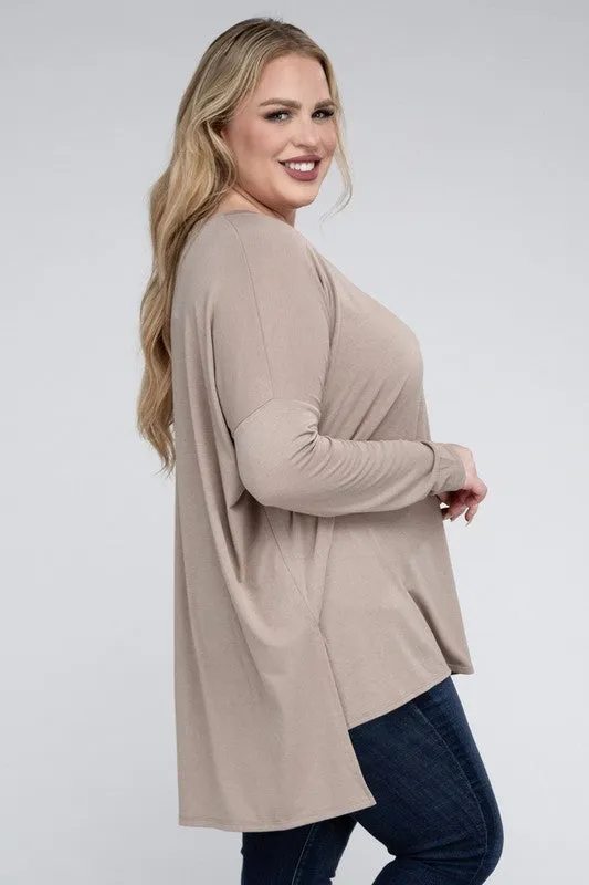 Free with $99 Purchase Plus Dolman Sleeve V-Neck Side Slit Hi-Low Hem Top