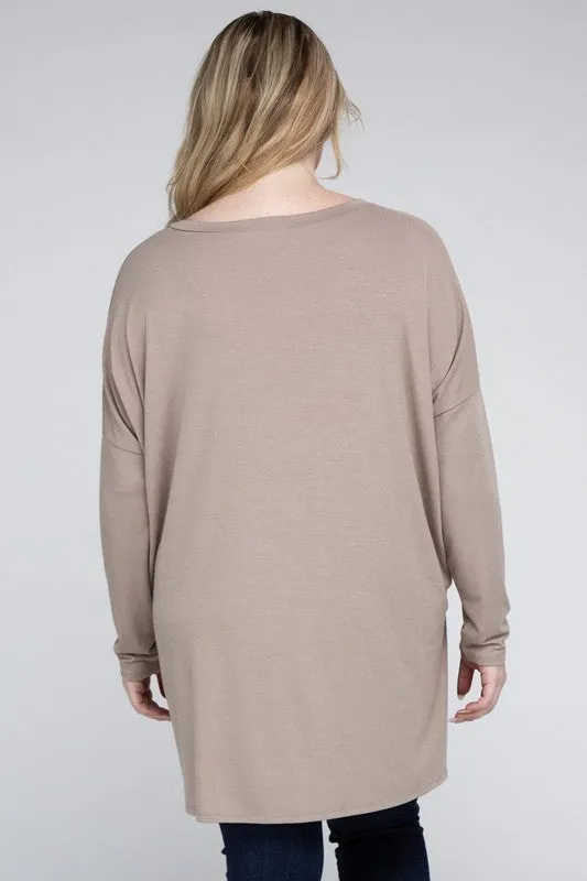 Free with $99 Purchase Plus Dolman Sleeve V-Neck Side Slit Hi-Low Hem Top