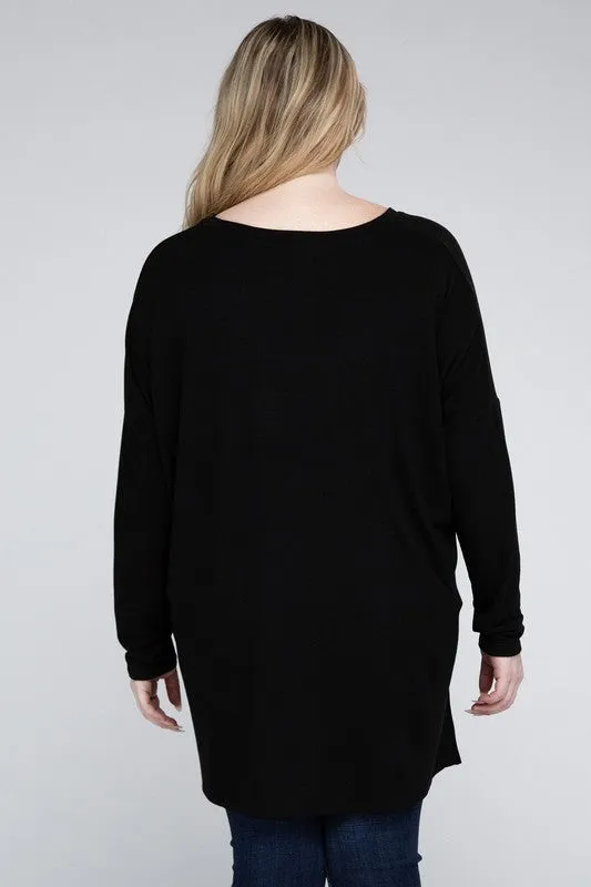 Free with $99 Purchase Plus Dolman Sleeve V-Neck Side Slit Hi-Low Hem Top