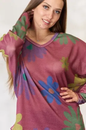 Full Size Floral V-Neck Long Sleeve Top