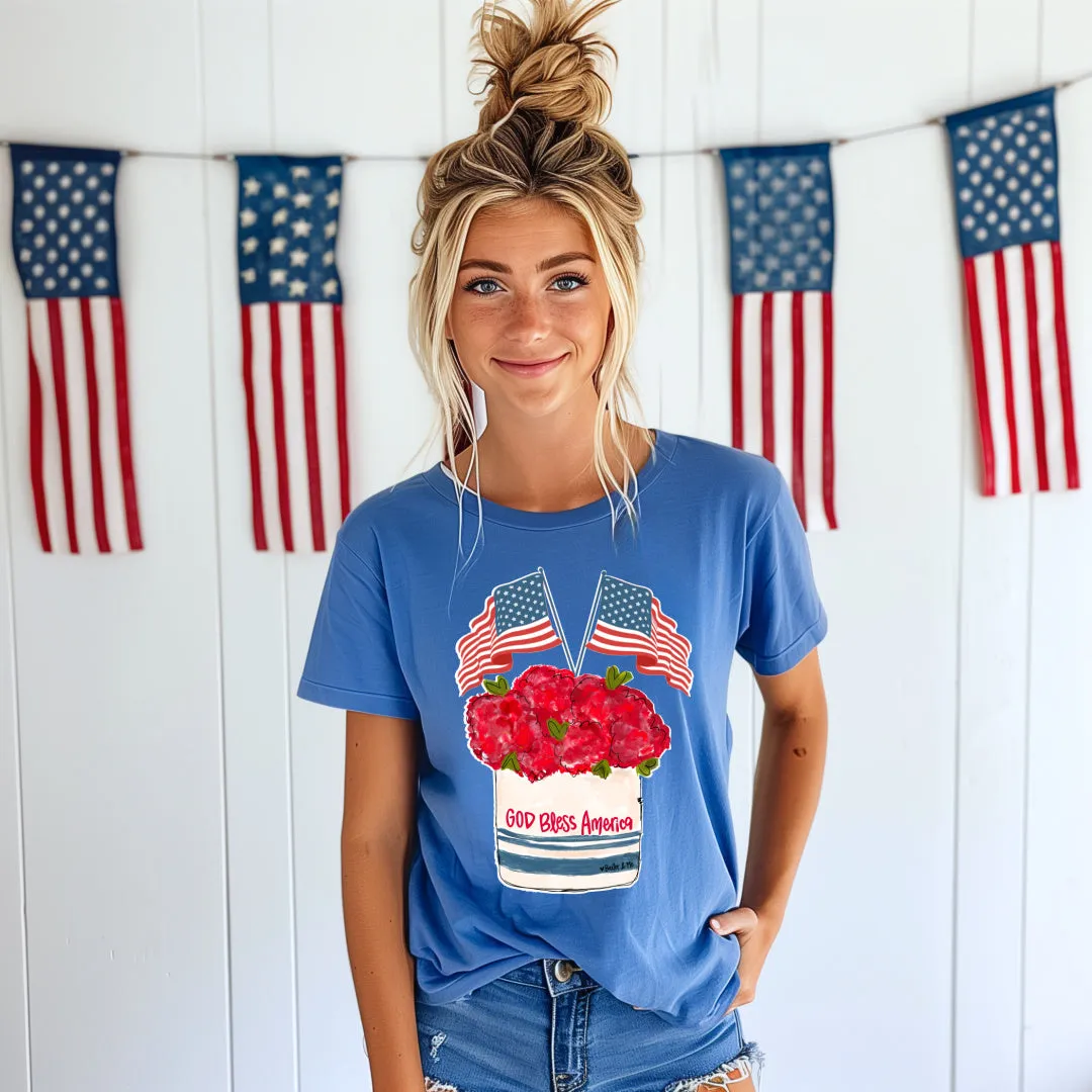 God Bless America Floral Stoneware T-Shirt